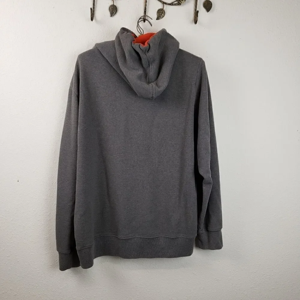 The North Face gray hooded sweatshirt orange logo